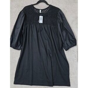 Torrid Belle Isle Black Crochet Yoke Tie Neck‎ Shift Dress Plus Size 1X Festival